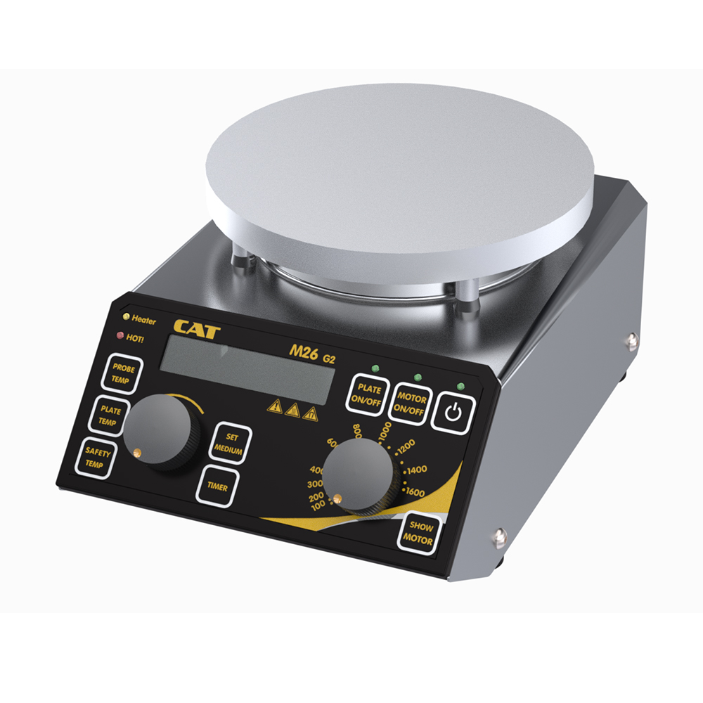 CAT Magnetic Hotplate Stirrer with a Second Independent Safety Circuit M26G2, 115V/60Hz, 1600 RPM, 10 L, 360 °C