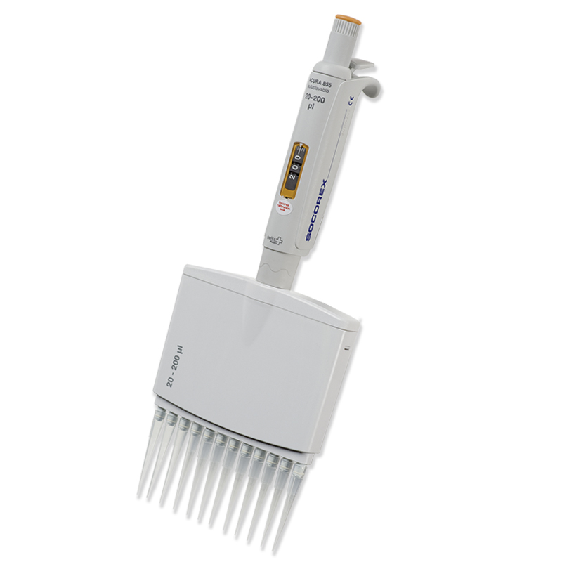 Socorex Multichannel Pipette, Acura 855, 0.5 to 10 µL, Micro Tip, 10 µL, 12 Channel