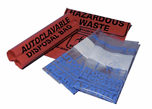 Rose Autoclave Bags, 12.2x26" (31 x 66cm), Clear, Biohazard, Printed, Marking Area, 200/cs