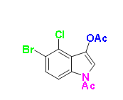 1-acetyl-5-bromo-4-chloro-1H-indol-3-yl acetate, CAS # 3030-06-6, C12H9BrClNO3, MW 330.56, 98%