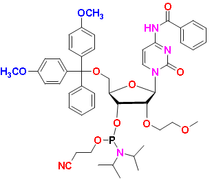 N4-Benzoyl-5&apos;-O-DMT-2&apos;-O-methyl-5-methylcytidine 3&apos;-CE phosphoramidite, CAS # 251647-54-8, MF: C49H58N5O10P, MW: 907.99, 98%