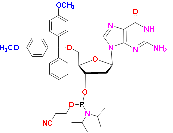 2&apos;-DEOXYGUANOSINE PHOSPHORAMIDITE, CAS # 98183-15-4, MF: C40H48N7O7P, MW: 769.83, 98%