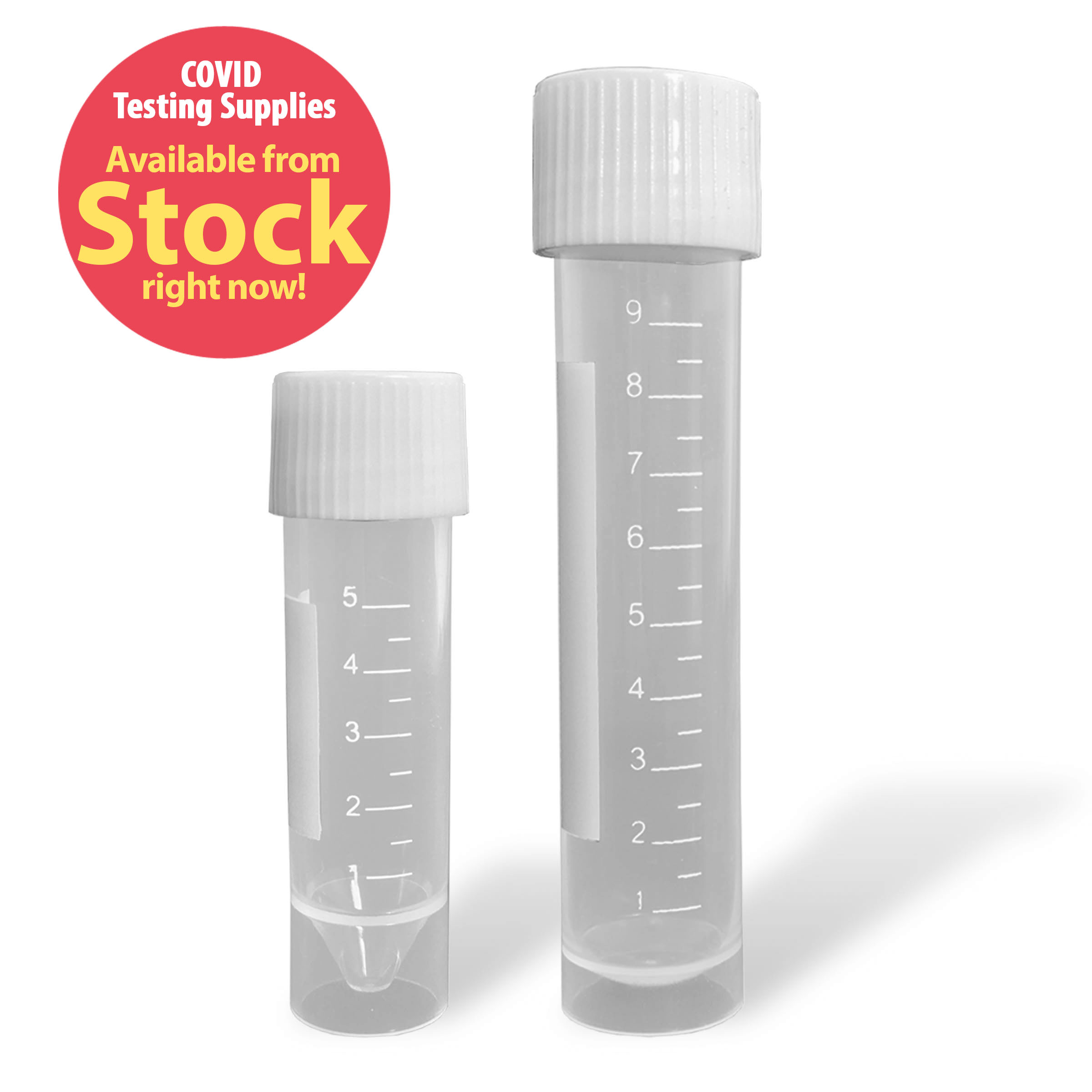 Rose Transport Tube, Sterile, 16 x 60mm, 5mL, with Screw-Cap, Printed Graduations, Self-Standing, 100 Tubes per Bag, with Caps Attached, 1000/cs