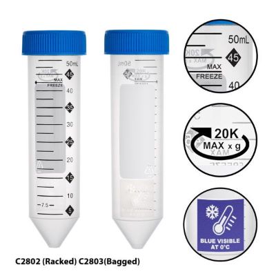 ProSeries™ 50mL, Hi-Viz™ Graduations, FreezeTech™ Temperature Indicator, Sterile, 20 Eco-Plastic Racks of 25