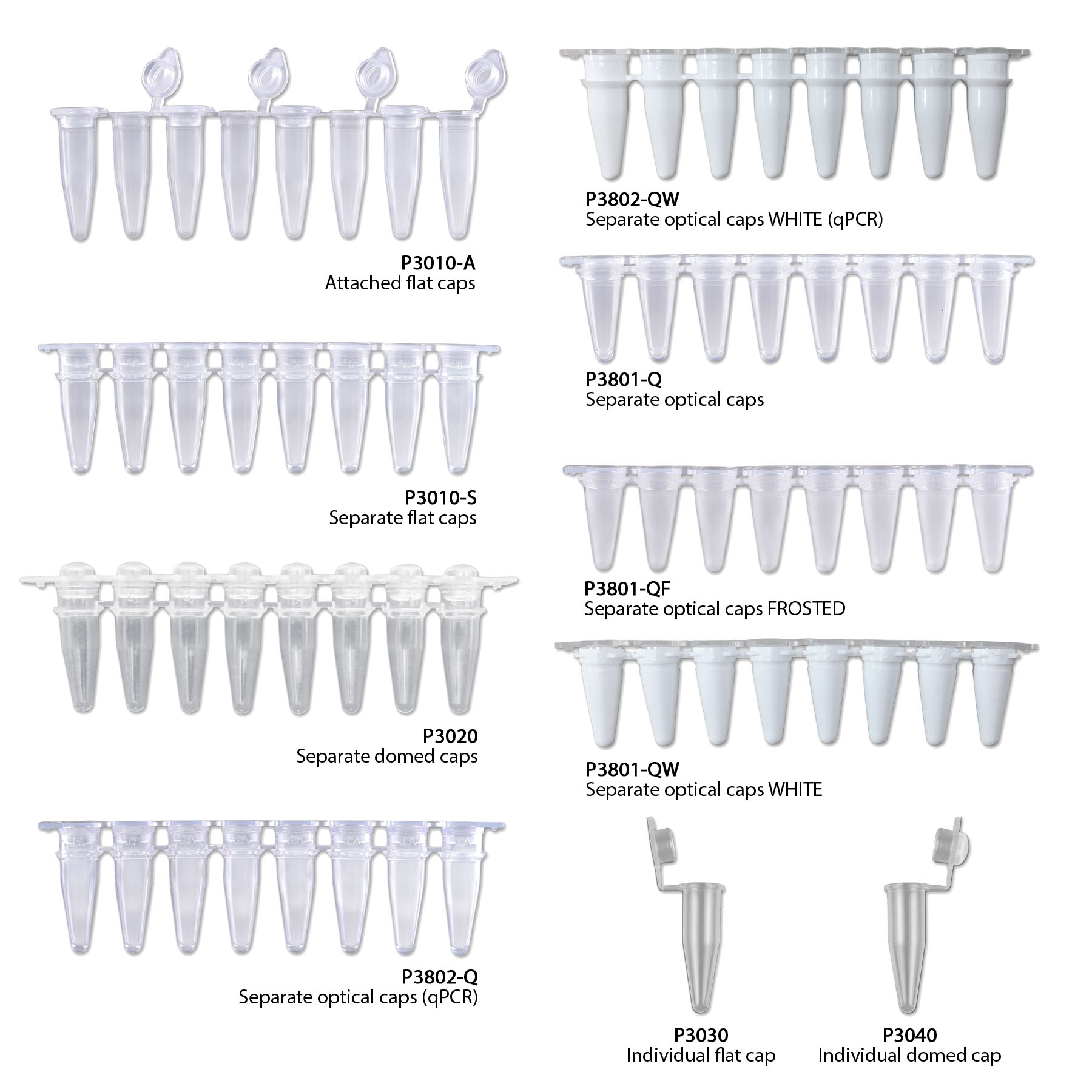 Rose 0.2mL PCR Tubes, Individual, with Flat Caps, 1000/pk