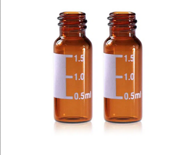 Rose 2mL Amber Glass 12x32mm Flat Base 8-425 Screw Thread Vial with Label. 100pcs/pk.