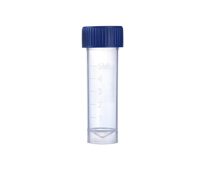 5mL Graduated Transport Tube with Natural Seal Screw Cap. Pre-assembled. Conical Bottom. Self Standing. Non-Sterile 100 pcs/bag. 10bags/carton