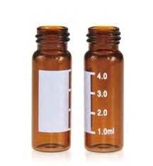 Rose 4mL Amber Glass 15x45mm Flat Base 13-425 Screw Thread Vial with Label. 100pcs/pk.