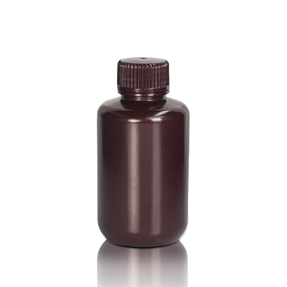 125mL HDPE Reagent Bottle and Cap. Narrow Mouth. Amber. Non-Sterile 25 pieces/bag. 10bags/carton