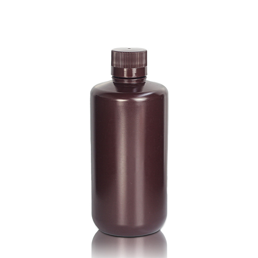 1000mL HDPE Reagent Bottle and Cap. Narrow Mouth. Amber. Non-Sterile 5 pieces/bag. 10bags/carton