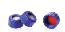 Rose Blue 9-425 Open Top Ribbed Screw Cap with 9mm Red PTFE/White Silicone Septa 1mm Thick. 100pcs/pk.