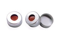 Rose Silver 11mm Open Top Crimp Cap with White PTFE/ Red Silicone Septa1mm Thick. 100pcs/pk.