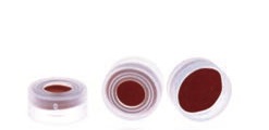 Rose Clear 11mm Open Top Snap Cap with Red PTFE/White Silicone/Red PTFE Septa 1mm Thick. 100pcs/pk.