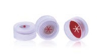 Rose Clear 11mm Open Top Snap Cap with Red PTFE/White Silicone Septa 1mm Thick PRE-SLIT (snow Shape). 100pcs/pk.