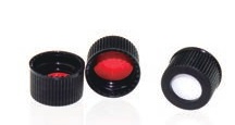 Rose Black PP 13-425 Open Top Screw Cap with Red PTFE/White Silicone Septa 1mm Thick. 100pcs/pk.