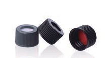 Rose Black PP 13-425 Open Top Screw Cap with Red PTFE/White Silicone Septa 1mm Thick Pre-Slit. 100pcs/pk.