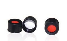 Rose Black PP 13-425 Open Top Screw Cap with White PTFE/Red Silicone Septa 1mm Thick. 100pcs/pk.