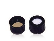 Rose Black PP 13-425 Open Top Screw Cap with Natural PTFE/White Silicone Septa 1mm Thick. 100pcs/pk.