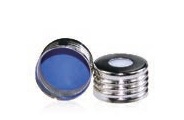 Rose 18mm Silver Color Open Top Metal Cap (8mm hole) with 17.5mm Blue PTFE/White Silicone Septa 1.5mm Thick. 100pcs/pk.