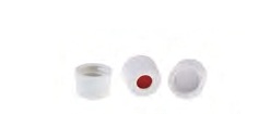 Rose White 8-425 Open Top PP Cap with 8mm White PTFE/Red Silicone Septa 1.5mm Thick. 100pcs/pk.