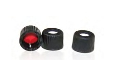 Rose Black 8-425 Open Top Screw Cap with 8mm Red PTFE/White Silicone Septa 1.5mm Thick (Ultra Clean). 100pcs/pk.