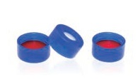 Rose BLUE 11mm Open Top Snap Cap with Red PTFE/White Silicone Septa 1mm Thick (Ultra Clean). 100pcs/pk.