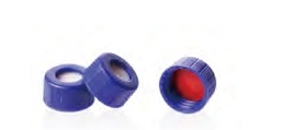 Rose Blue 9-425 Open Top Ribbed Screw Cap with 9mm Red PTFE/White Silicone Septa 1mm Thick (Ultra Clean). 100pcs/pk.